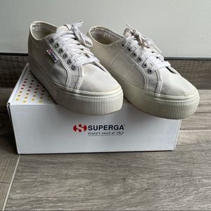Superga white thick platform canvas sneakers